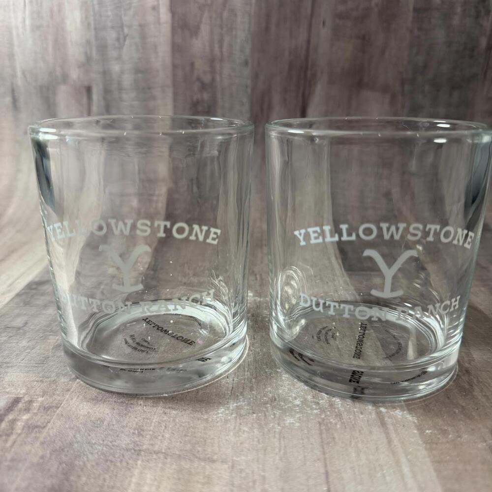 Set of 2 Yellowstone Dutton Ranch Y Logo Rocks Glasses 13oz Clear 2023 Spike NEW